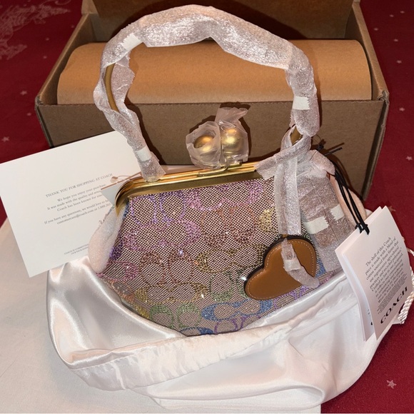 Coach Kisslock Frame Bag 16 in Rainbow (Candy) Crystal Signature Jacquard - Picture 6 of 16